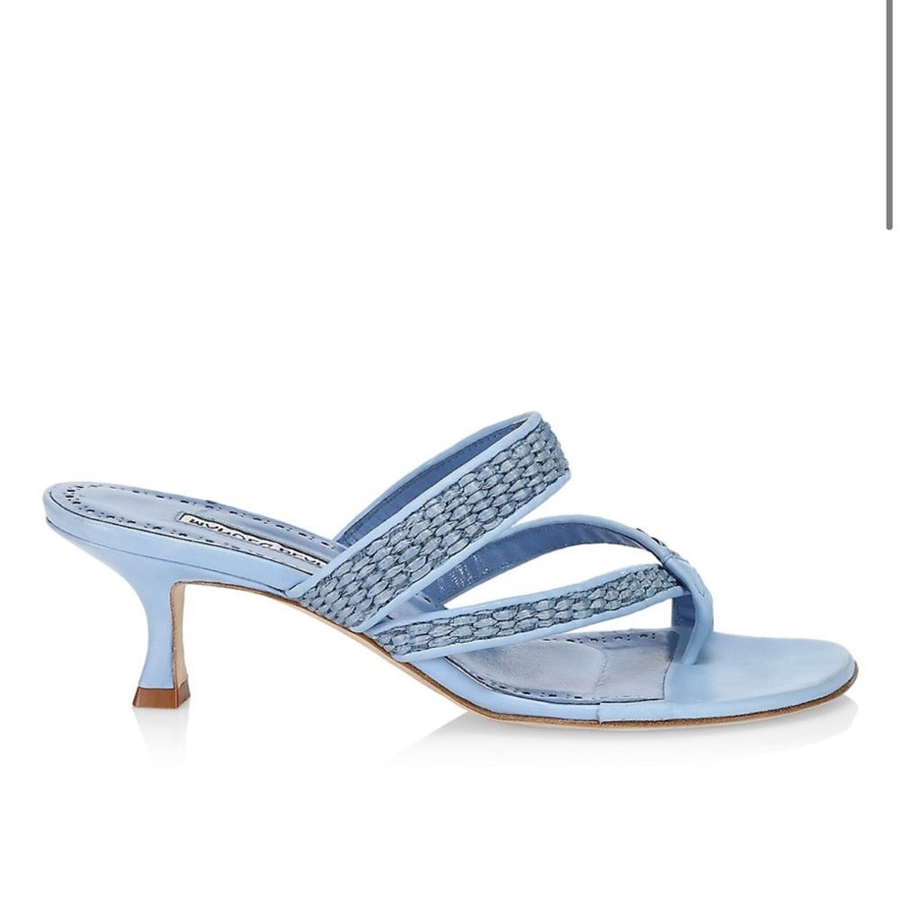 Manolo Blahnik Susa KittenHeel Woven Leather Thong Sandals